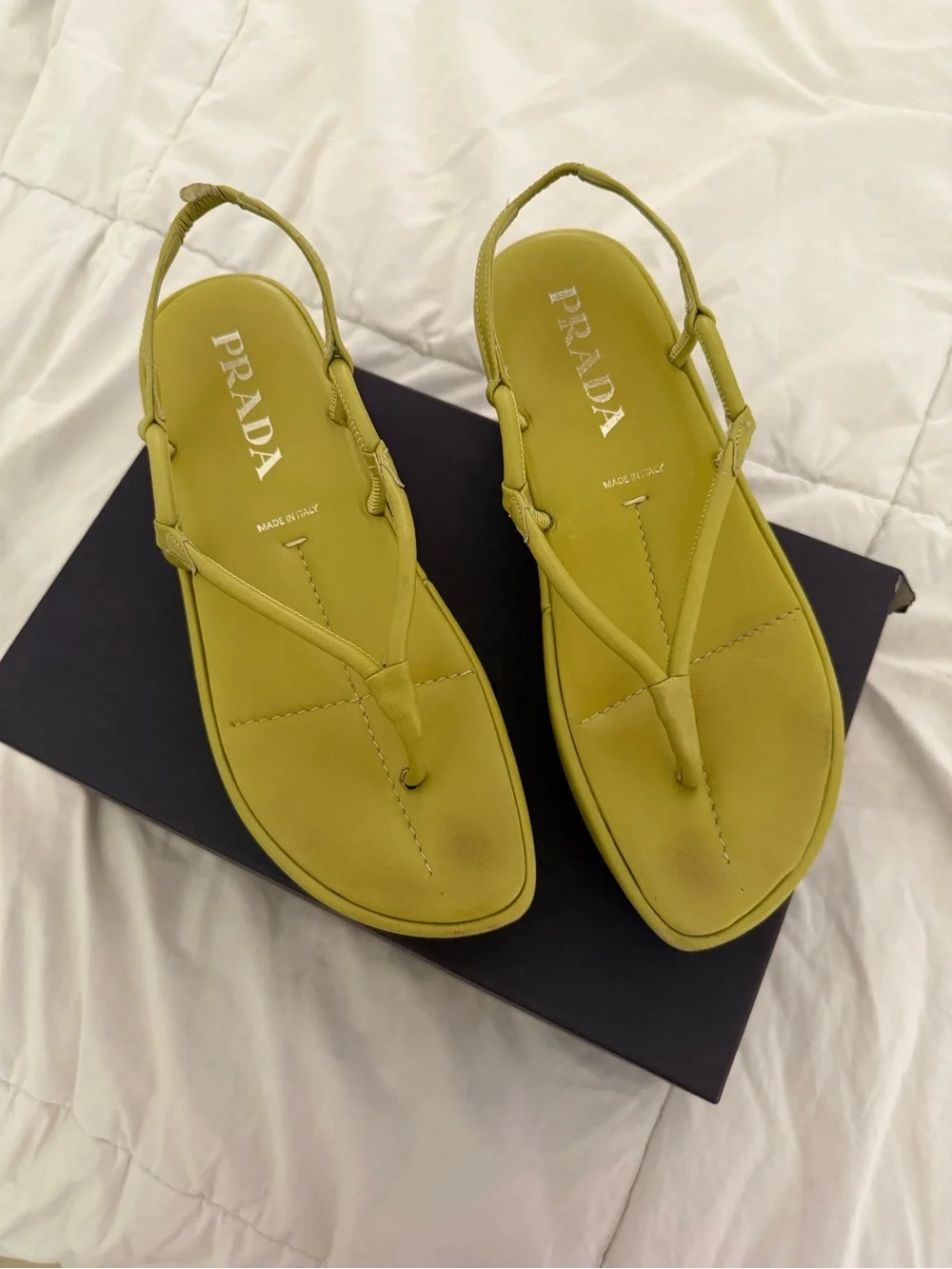 Prada Green Napa Leather Slingback Sandals